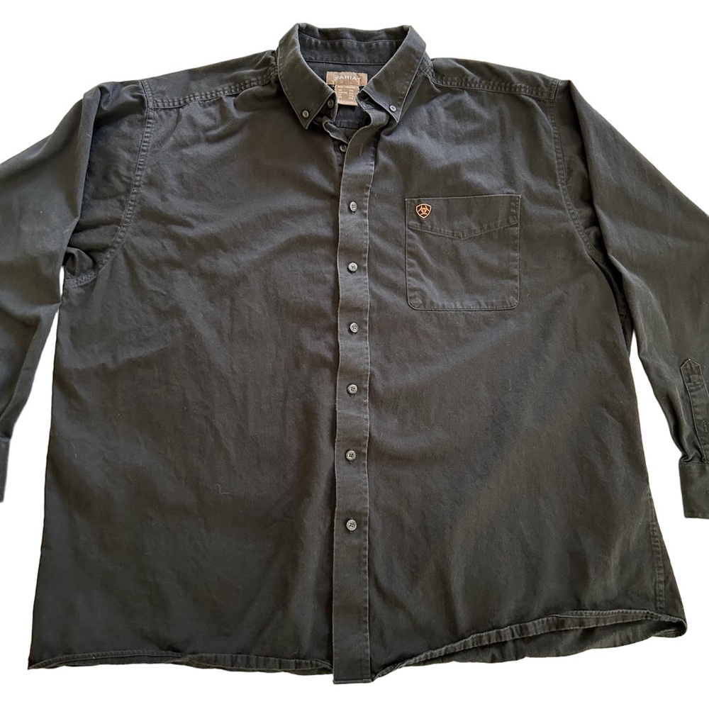 Ariat Men's Solid Twill Classic Fit Shirt Black Button Front Long Sleeve sz XXL - Picture 3 of 13